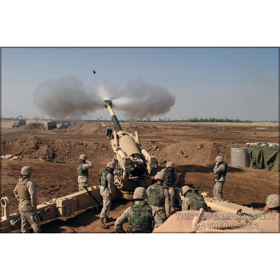24"x36" Gallery Poster, camp fallujah United States Marine Corps (USMC) M-198 155mm Howitzer gun crew Camp Fallujah