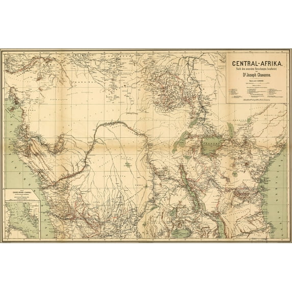 24"x36" Gallery Poster, central africa map 1885 in german