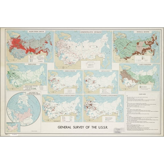 24"x36" Gallery Poster, cia map U.S.S.R soviet union 1961