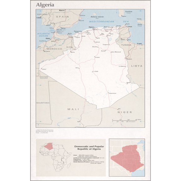 24"x36" Gallery Poster, cia map of Algeria 1976