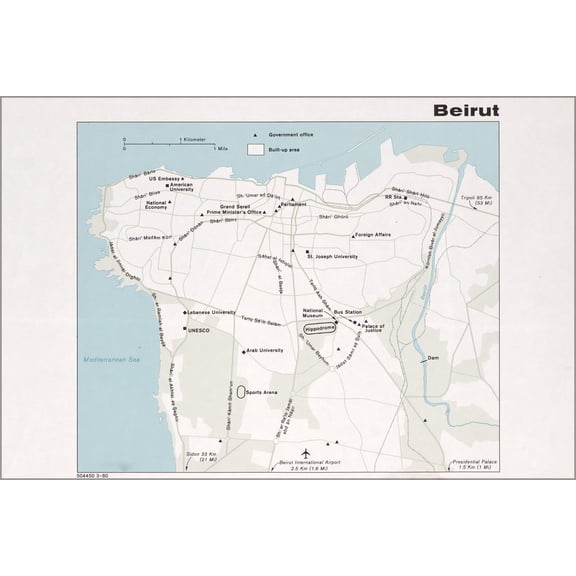 24"x36" Gallery Poster, cia map of Beirut 1980