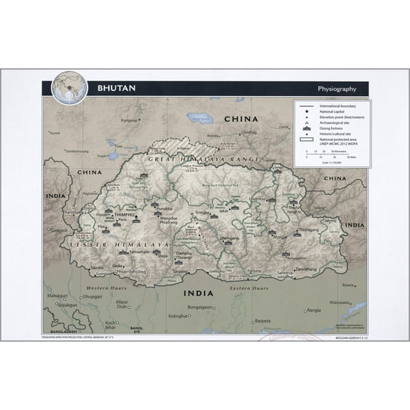 24"x36" Gallery Poster, cia map of Bhutan physiography 2012