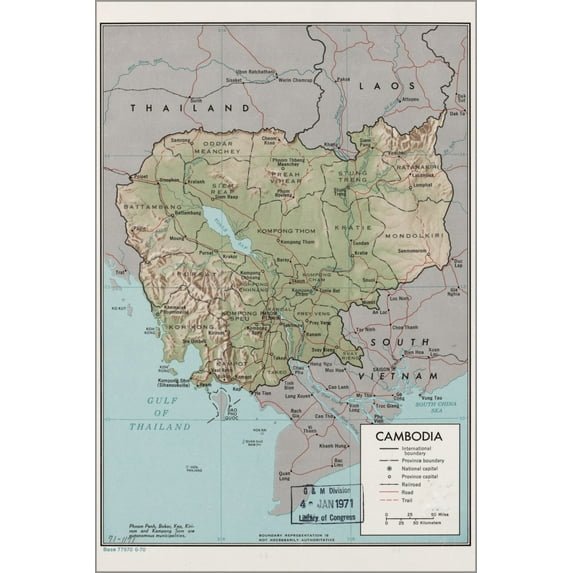 24"x36" Gallery Poster, cia map of Cambodia 1970