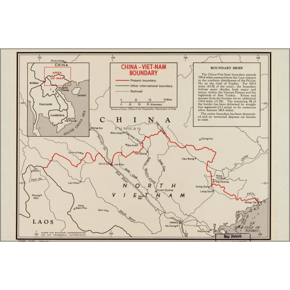 24"x36" Gallery Poster, cia map of China Vietnam boundary 1964