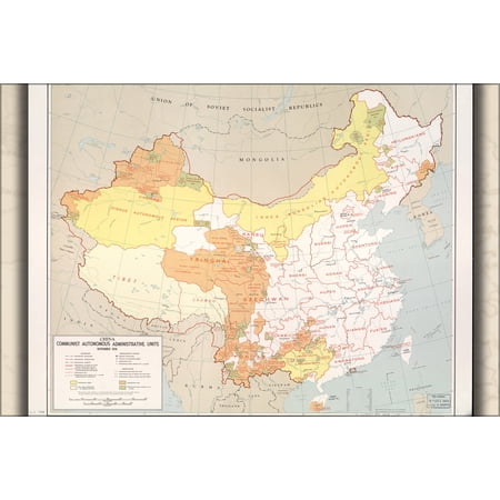 24"x36" Gallery Poster, cia map of China, administrative units 1958