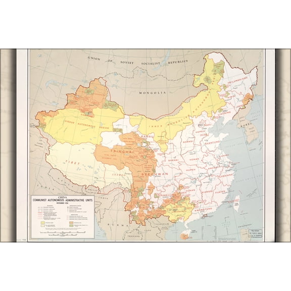 24"x36" Gallery Poster, cia map of China, administrative units 1958