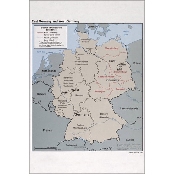 24"x36" Gallery Poster, cia map of East Germany & West Germany 1990