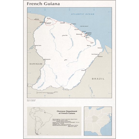 24"x36" Gallery Poster, cia map of French Guiana 1976