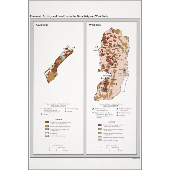 24"x36" Gallery Poster, cia map of Gaza Strip & West Bank 1994