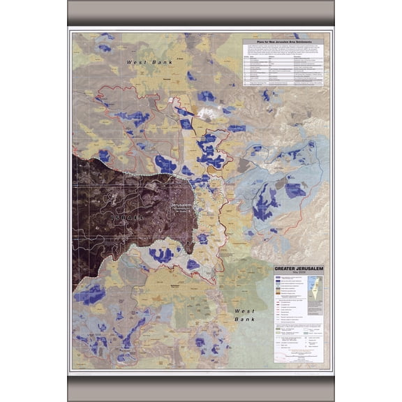 24"x36" Gallery Poster, cia map of Greater Jerusalem israel 2006