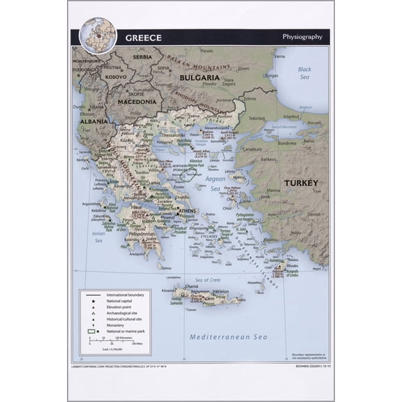 24"x36" Gallery Poster, cia map of Greece, physiography 2010