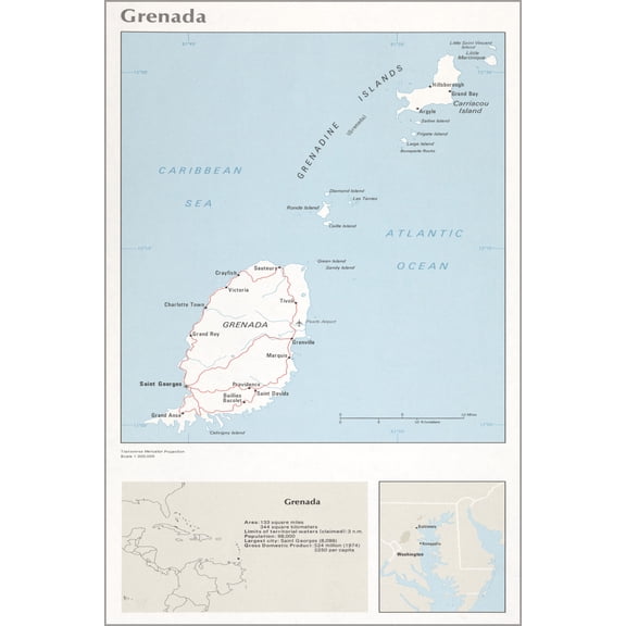 24"x36" Gallery Poster, cia map of Grenada 1976