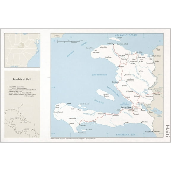 24"x36" Gallery Poster, cia map of Haiti 1976