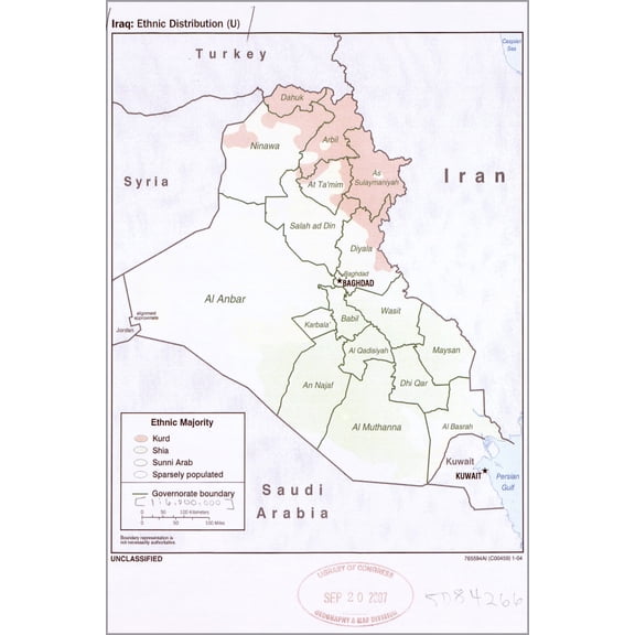 24"x36" Gallery Poster, cia map of Iraq ethnic distribution 2004