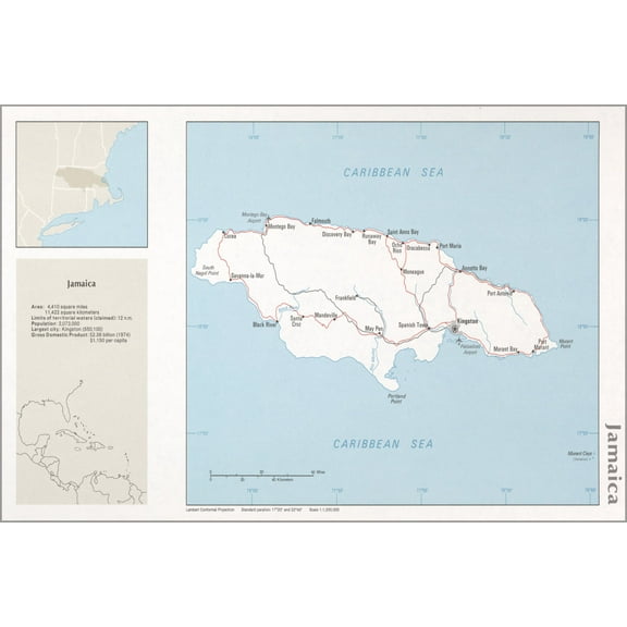 24"x36" Gallery Poster, cia map of Jamaica 1976