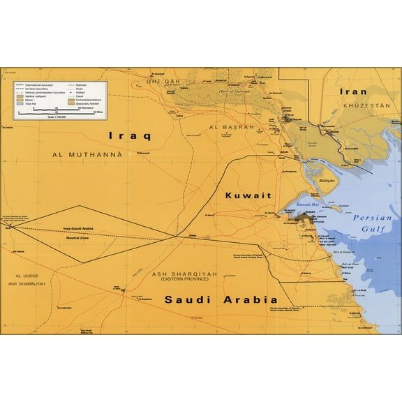 24"x36" Gallery Poster, cia map of Middle East kuwait iraq 1991