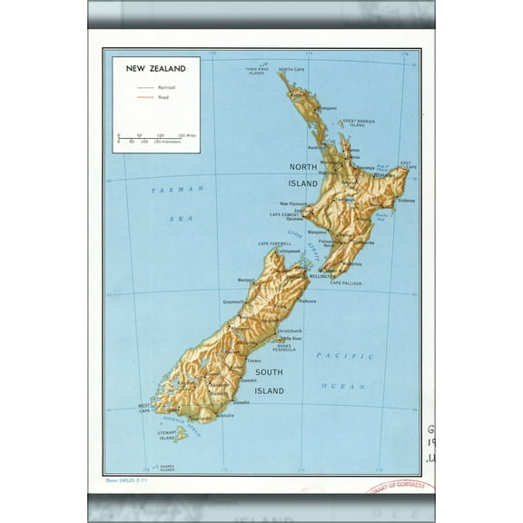 24"x36" Gallery Poster, cia map of New Zealand 1971