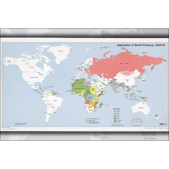 24"x36" Gallery Poster, cia map of Soviet union pressure, 1946-53