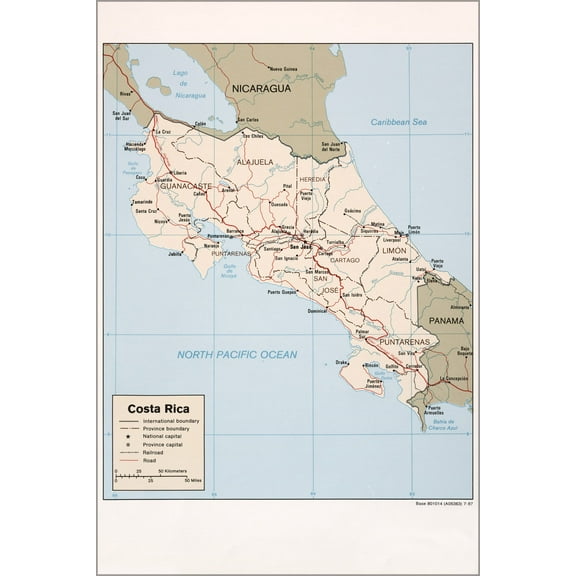 24"x36" Gallery Poster, cia map of costa rica 1987