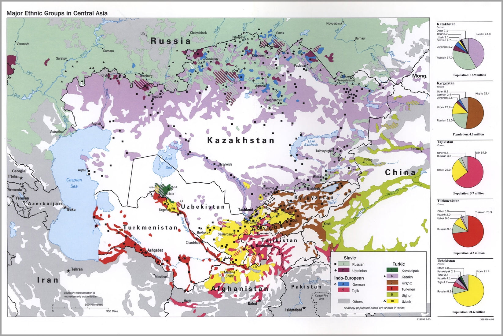 24"x36" Gallery Poster, cia map of ethnic groups in Central Asia 1993 ...