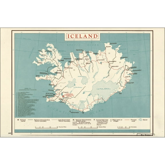 24"x36" Gallery Poster, cia map of iceland 1958
