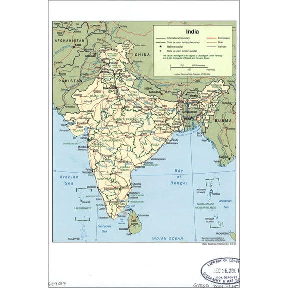24"x36" Gallery Poster, cia map of india 2001