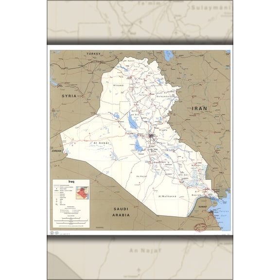 24"x36" Gallery Poster, cia map of iraq 1994
