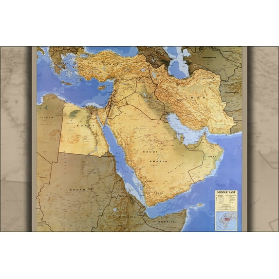 24"x36" Gallery Poster, cia map of middle east iraq iran israel 1993 p2