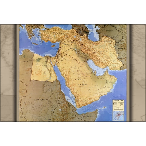 24"x36" Gallery Poster, cia map of middle east iraq iran israel 1993 p2