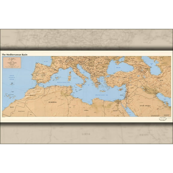 24"x36" Gallery Poster, cia map of the Mediterranean sea basin 1998