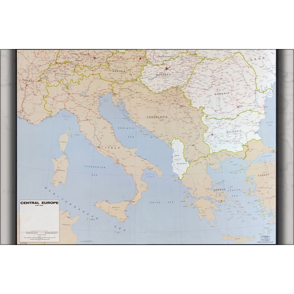 24"x36" Gallery Poster, cia map southern Central Europe italy greece 1973