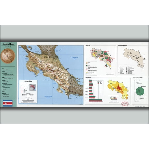 24"x36" Gallery Poster, cia summary map of Costa Rica 1991