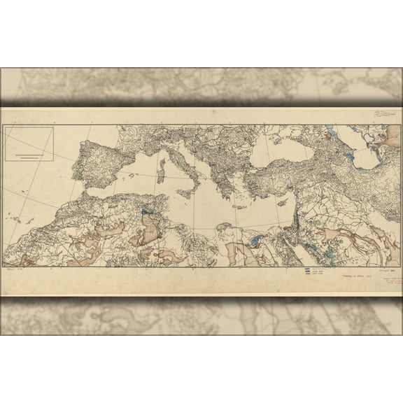 24"x36" Gallery Poster, cia terrain map of S. Europe and N. Africa P1