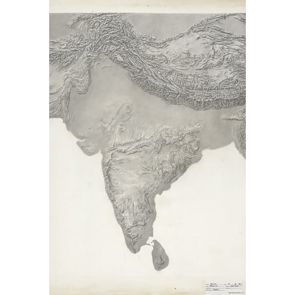 24"x36" Gallery Poster, cia terrain map of South Central Asia India
