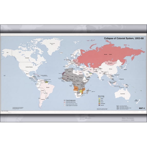 24"x36" Gallery Poster, cia world map of colonial system collapse 1953-68