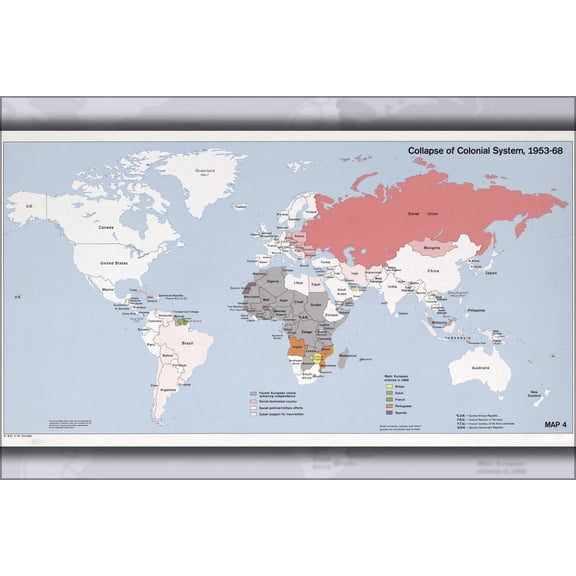 24"x36" Gallery Poster, cia world map of colonial system collapse 1953-68