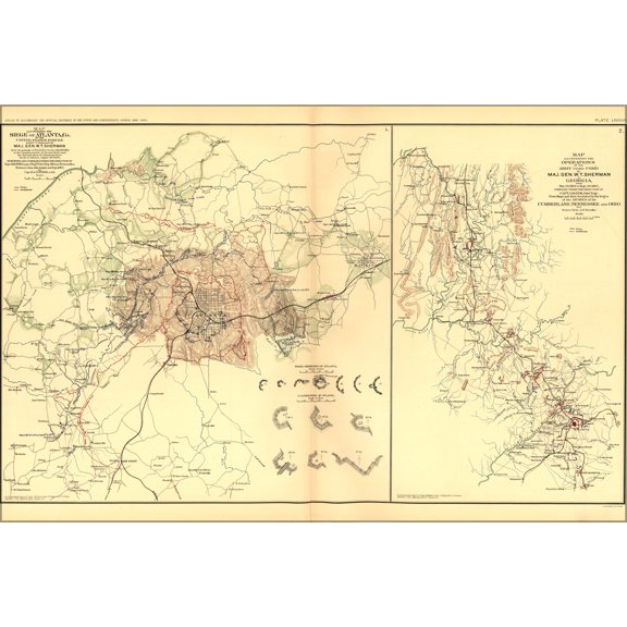 24"x36" Gallery Poster, civil war map Atlanta (GA), Georgia