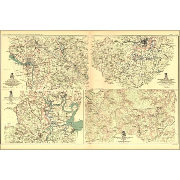 24"x36" Gallery Poster, civil war map Richmond (VA), Peterburg and Five Forks (VA), Bermuda Hundred (VA), Jetersville and Sailor's Creek (