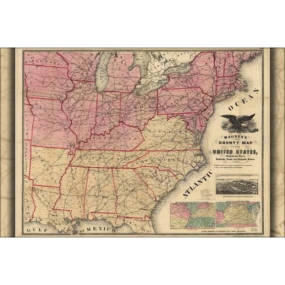 24"x36" Gallery Poster, civil war map United States forts railroads 1862
