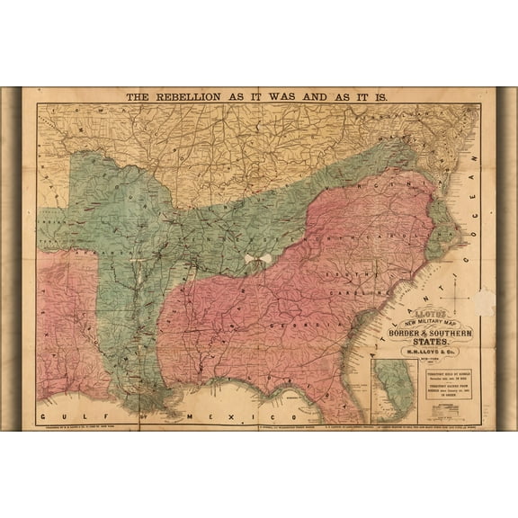 24"x36" Gallery Poster, civil war map border & southern states 1863 p3