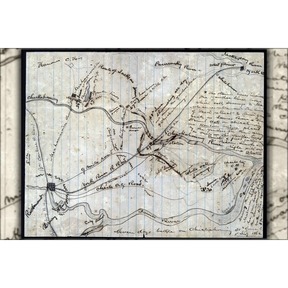 24"x36" Gallery Poster, civil war map of Seven Days battle on Chickahominy 25th June to 1st July 1862