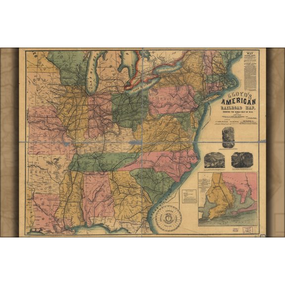 24"x36" Gallery Poster, civil war railroad map of united states 1861