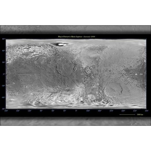 24"x36" Gallery Poster, global map of Iapetus moon of saturn from cassini spacecraft