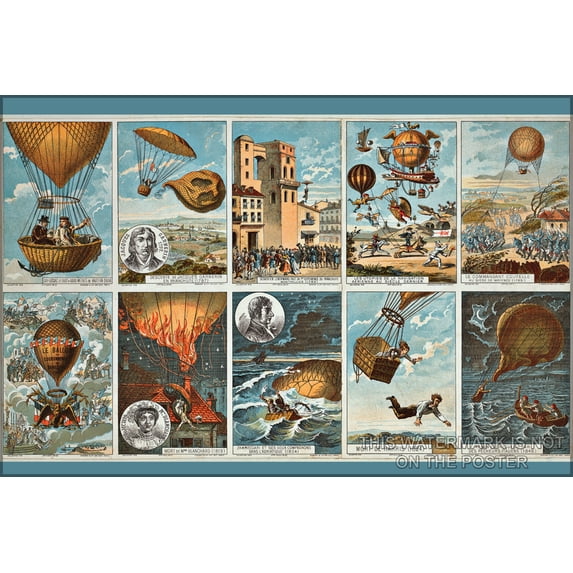 24"x36" Gallery Poster, hot air balloon history 1795 to 1846