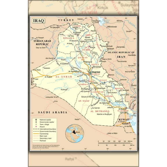 24"x36" Gallery Poster, iraq united nations map