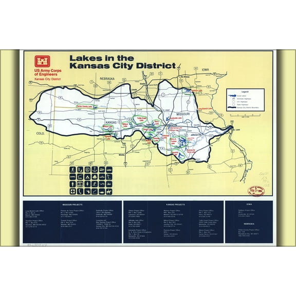 24"x36" Gallery Poster, lake map of Kansas City District missouri 1992