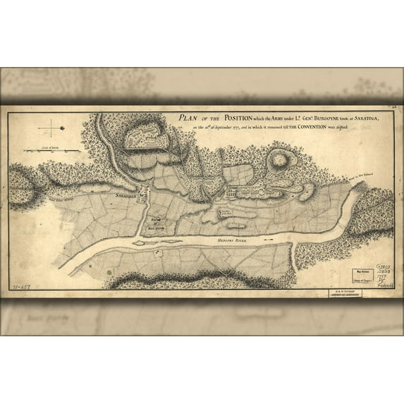 24"x36" Gallery Poster, map Burgoyne at battle of Saratoga 10 Sept 1777
