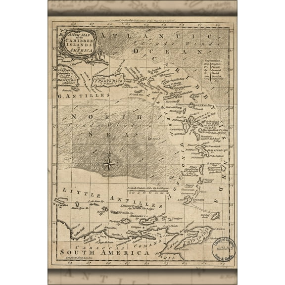 24"x36" Gallery Poster, map Caribbee Islands puerto rico west indies 1761