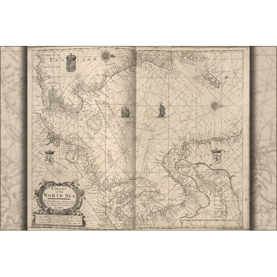 24"x36" Gallery Poster, map Chart of North Sea england denmark norway ...
