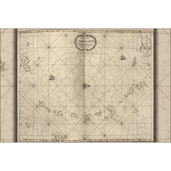 24"x36" Gallery Poster, map Chart of the Caribbean Islands 1700